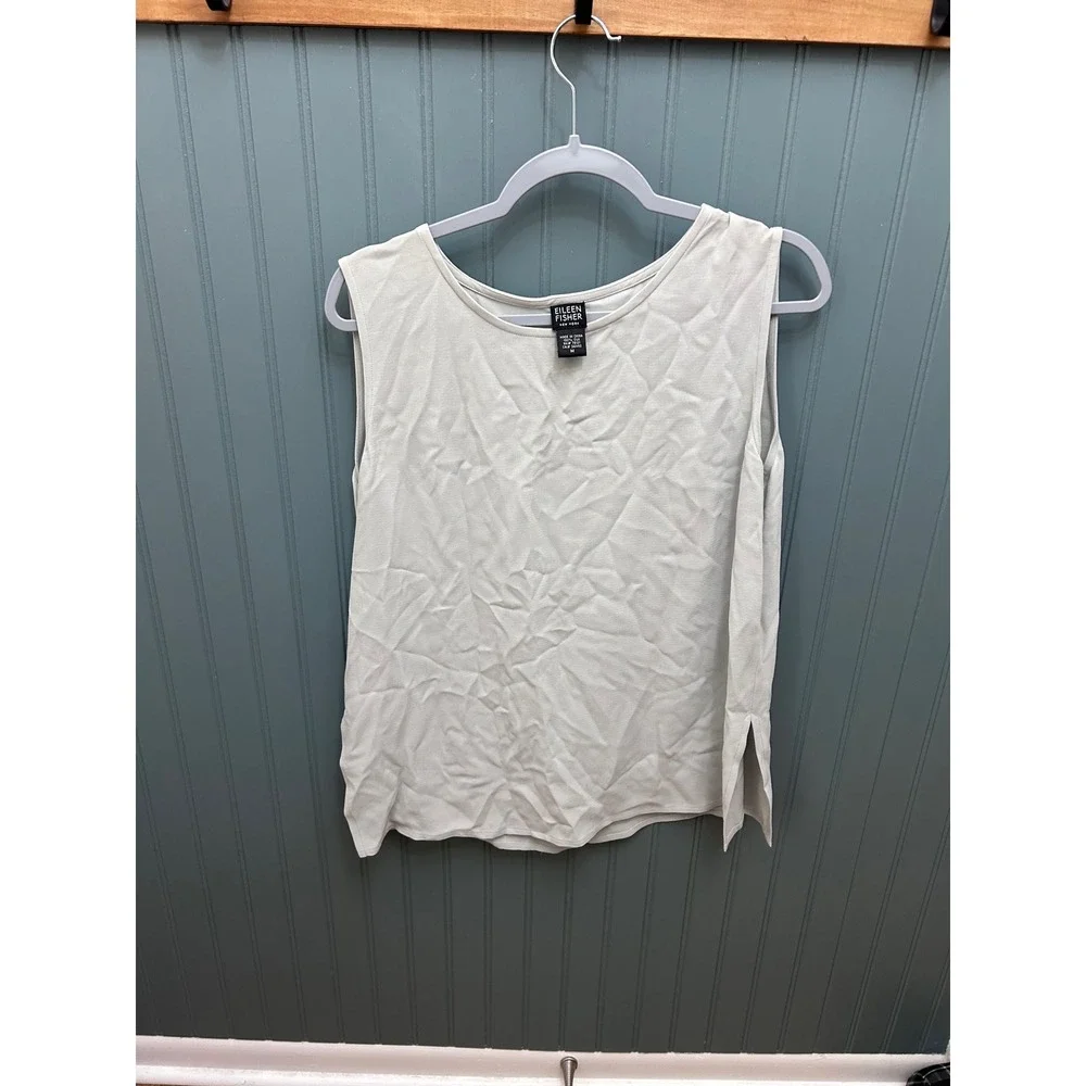 Eileen Fisher Womens Medium 100% Silk Twin Set‎ Cardigan and Shell Sage Green
